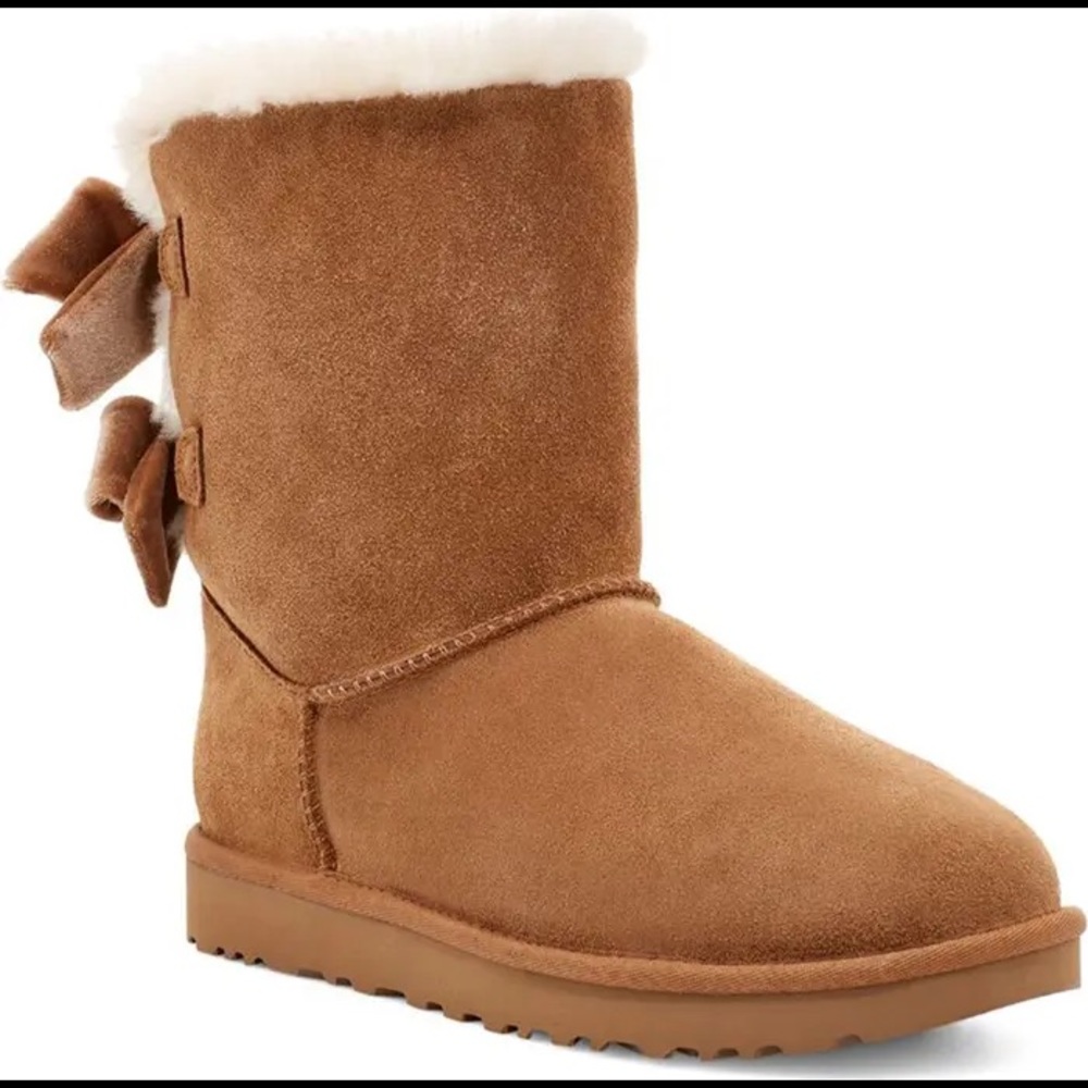 Bailey Bow Velvet Ribbon Faux Fur Lined Boot in Chestnut